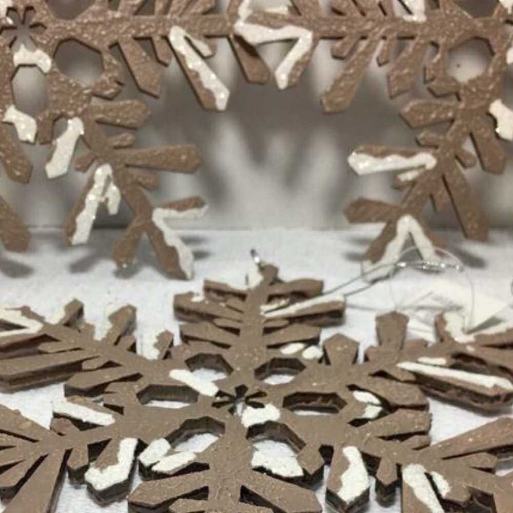 LOT OF 3 HARDBOARD SNOWFLAKE CHRISTMAS ORNAMENTS